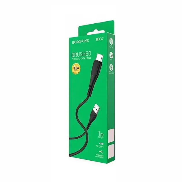 Кабель Borofone BX37 Wieldy USB Type-C 3A провід для зарядки смартфона/телефону 1 м чорний - фото 2
