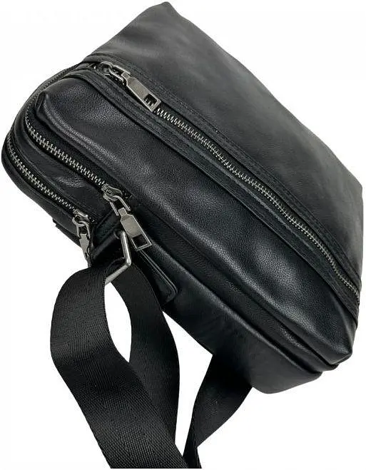 Чоловіча шкіряна сумка через плече чорна TIDING BAG sum0028775 - фото 5