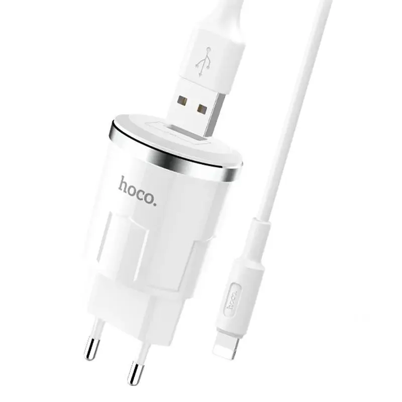 Мережевий зарядний пристрій 1USB Hoco C37A 2.4A White + USB Cable iPhone 8 - фото 2