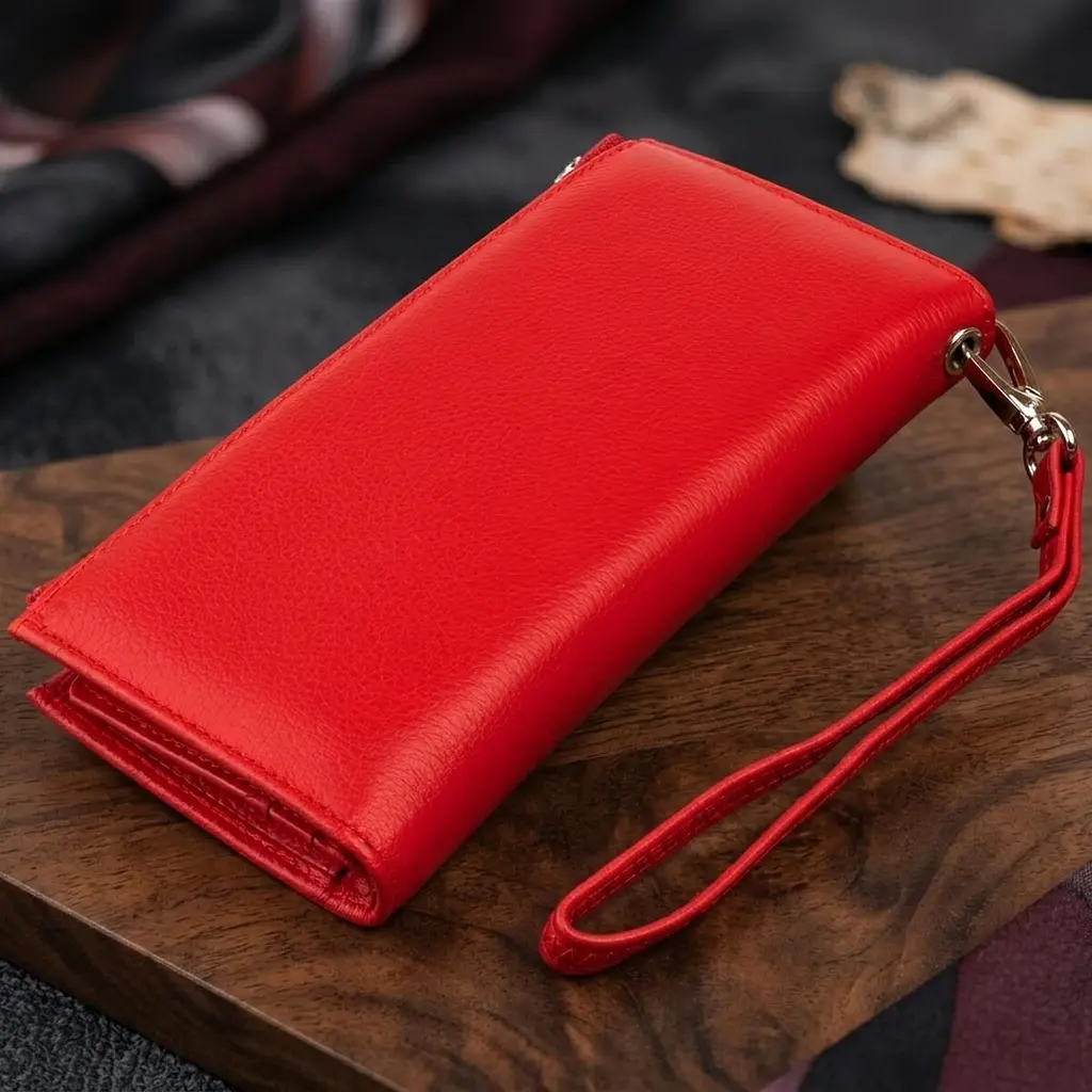 Гаманець шкіряний жіночий на хлястику з кнопкою ST Leather 19281 червоний - фото 4