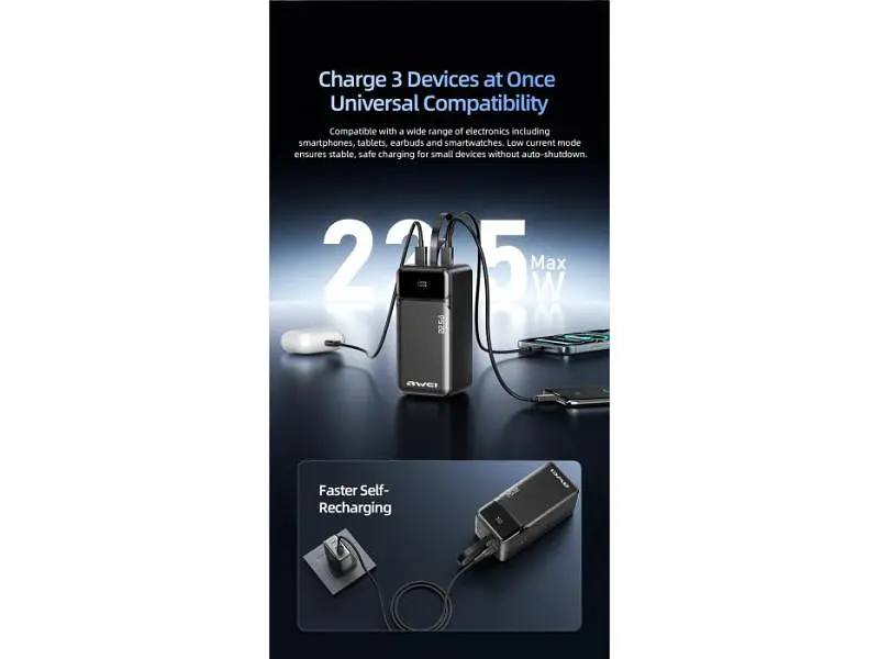Зовнішній акумулятор (Power Bank) Awei PA-106 50000mAh Black - фото 9