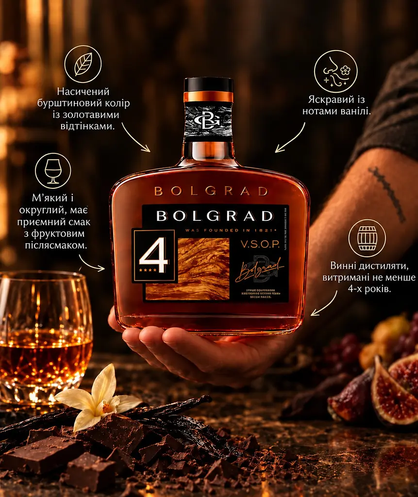 Бренді України Bolgrad VSOP 4 зірки 40% 0.5 л (490007) - фото 11