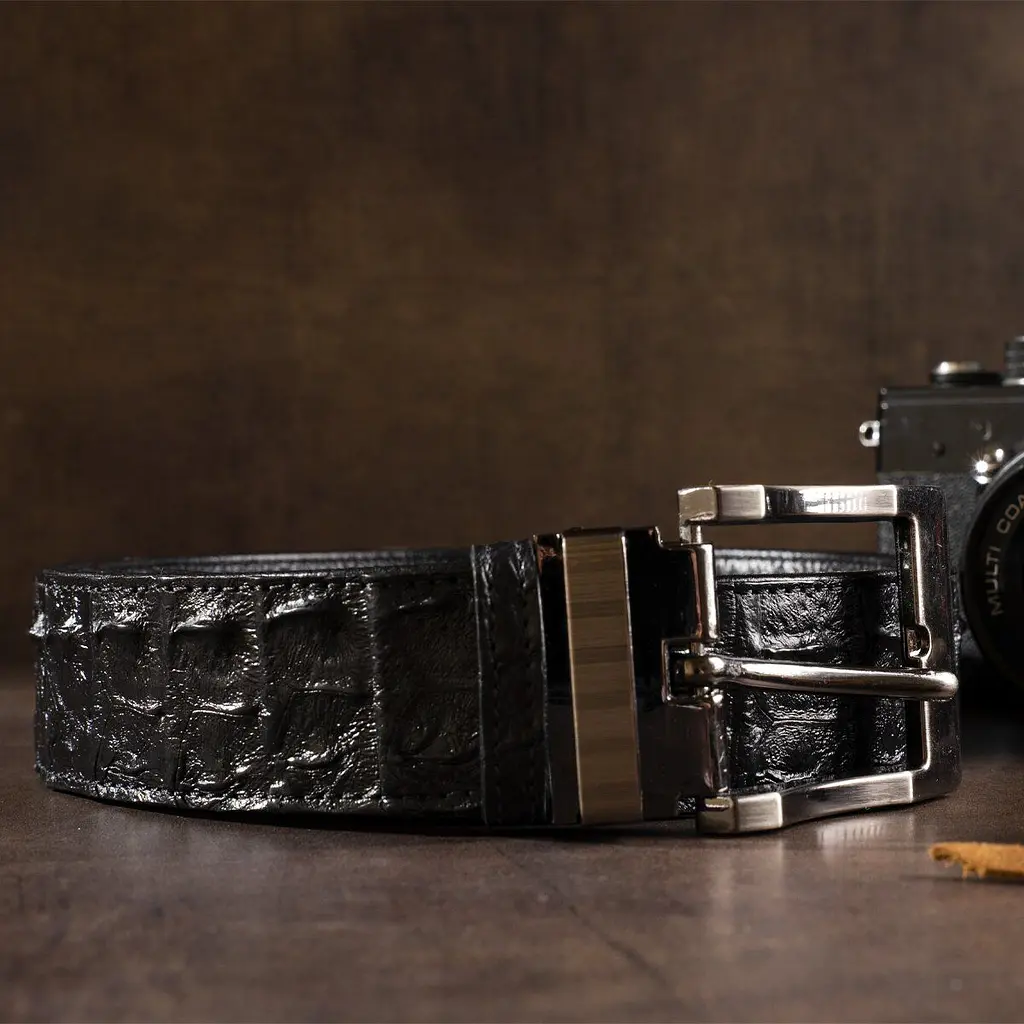 Ремінь класика з натуральної шкіри крокодила чорний CROCODILE LEATHER 18018 117 см - фото 5