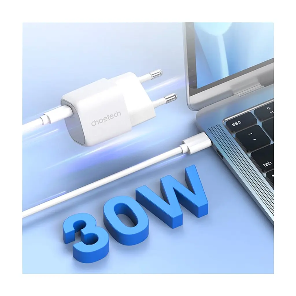 Зарядний пристрій Choetech 1хUSB-C 30W PD QC3.0 PD5007 white (PD5007-EU-WH) - фото 2
