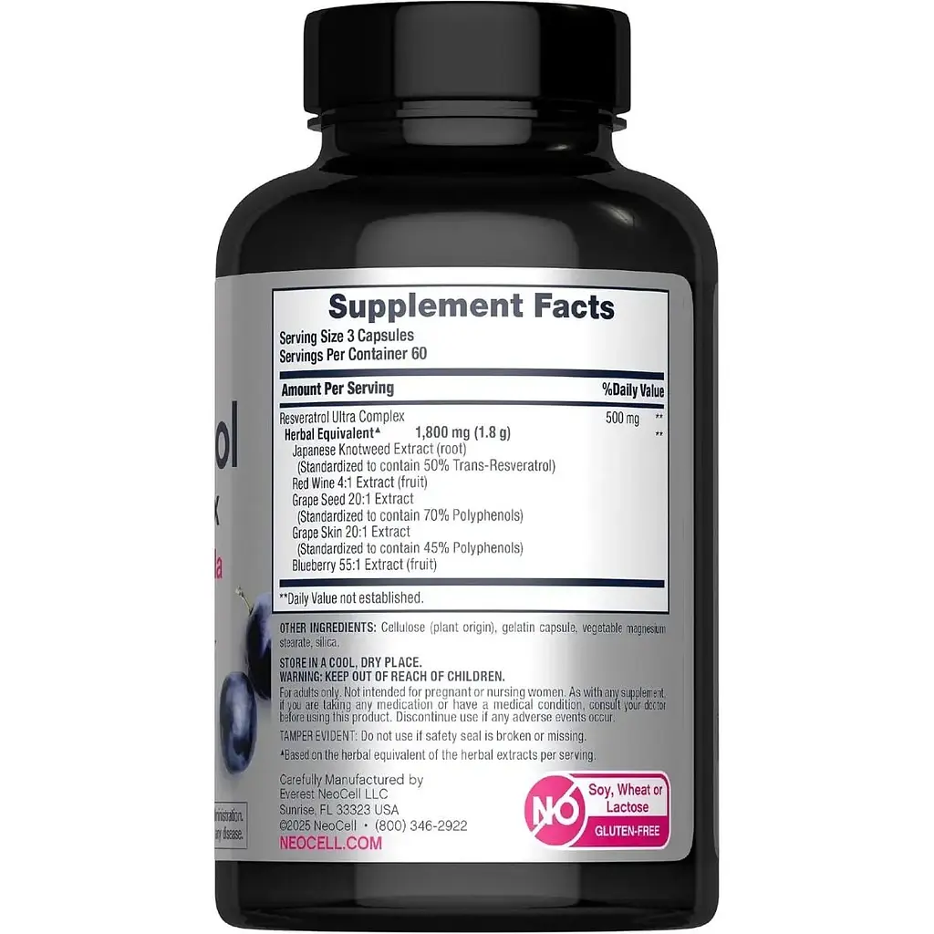 Ресвератрол Neocell Resveratrol Ultra Complex 500 мг 180 капсул - фото 2