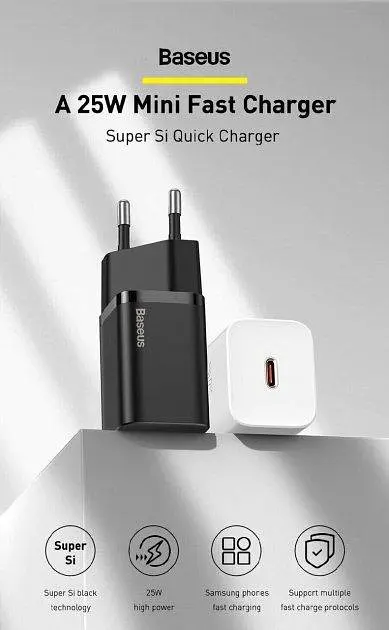 Мережевий зарядний пристрій Baseus Super Si Quick Charger 1C 25W EU чорний (CCSP020101) - фото 2