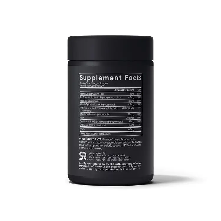 Комплекс вітамінів групи B Sports Research Vitamin B-Complex, 60 капсул для підтримки енергії та нервової системи - фото 2