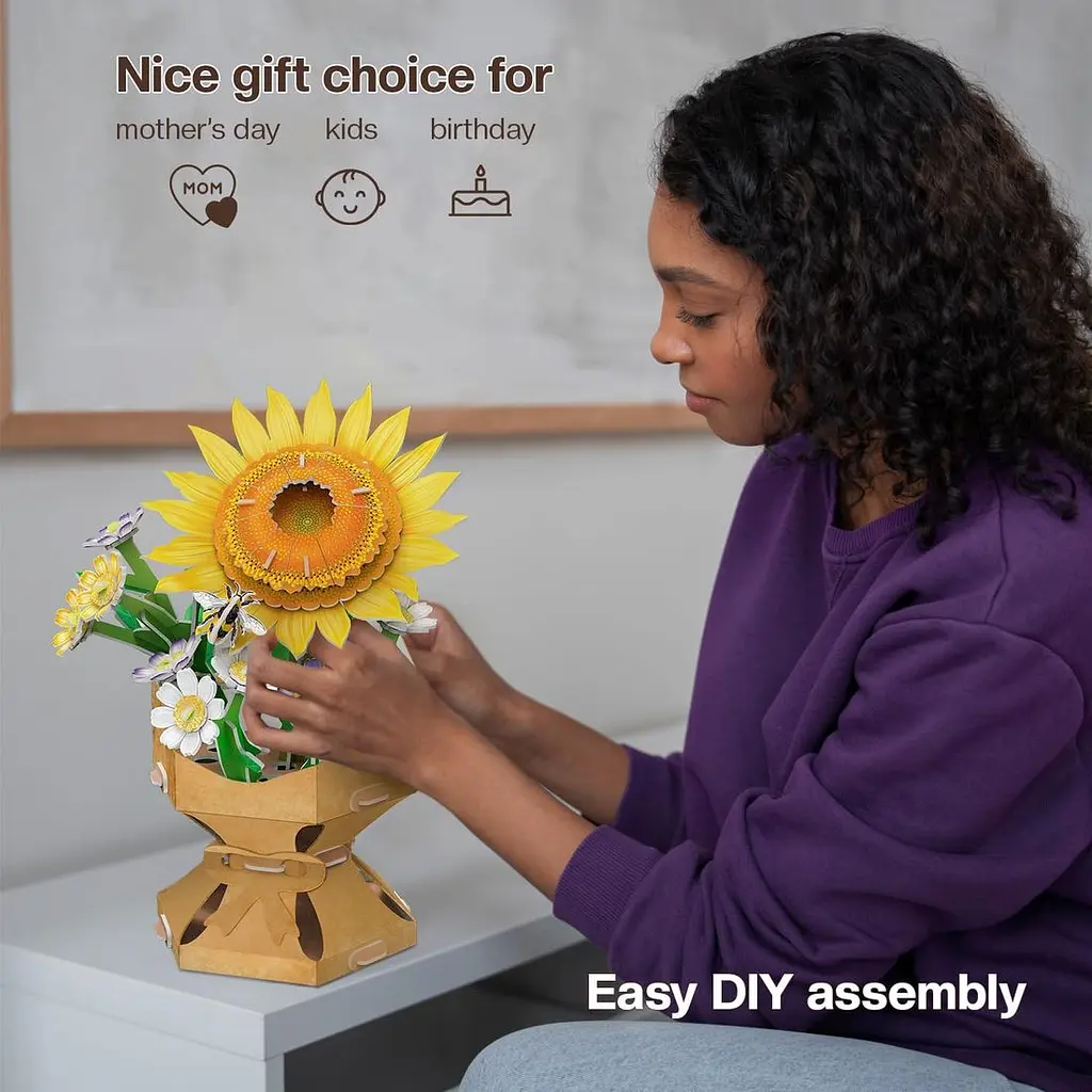Трехмерная головоломка-конструктор Cubic Fun Flower Bouquet Sunflower Букет цветов Подсолнечник (W3303h) - фото 4