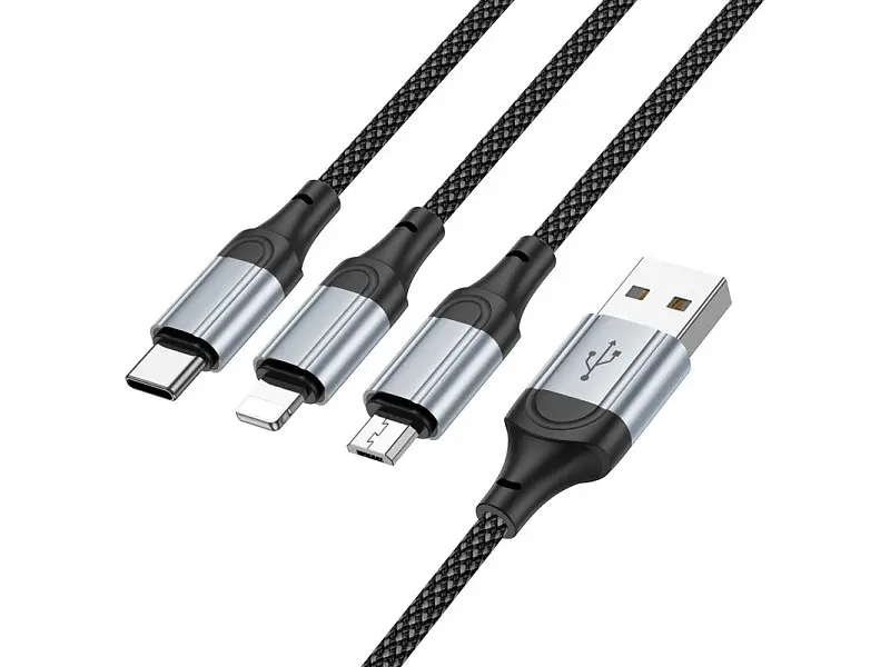 Кабель Hoco X102 Fresh 3-in-1 USB Type-A to USB Type-C/Micro USB/Lightning 1m Black (6942007608794)