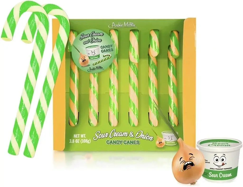 Льодяники-тростини Archie McPhee Sour Cream and Onion Candy Canes 108г - фото 2