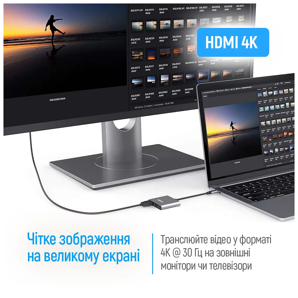Концентратор ColorWay USB-C 3-in-1 USB 3.0 + HDMI 4K + USB-C PD100W (CW-HUB08) - фото 8