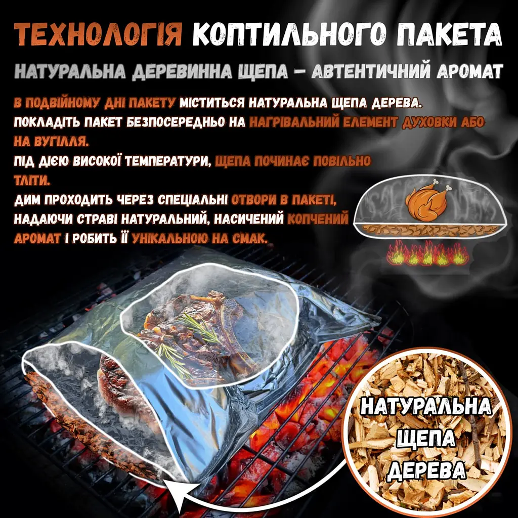 Пакет для копчення та запікання з дубовою щепою «ДимОК!» для духовки, гриля та мангала - фото 2