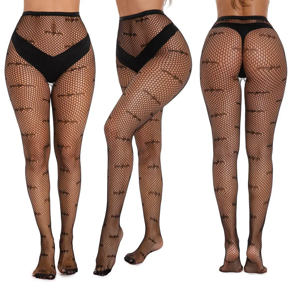 Колготки в сітку з кажанами жіночі one size чорні - фото 2
