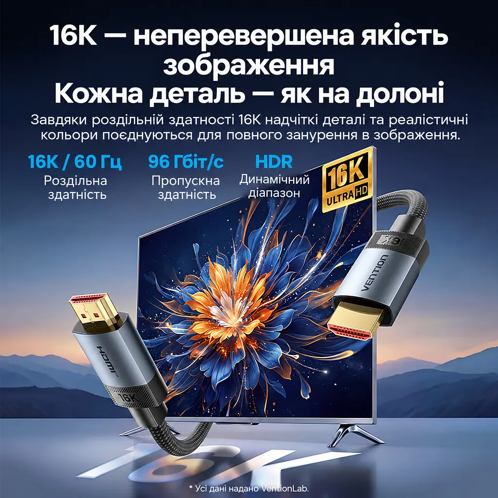 Кабель HDMI Vention ALVHF 2.2 16K 60 Гц 1 м сірий (ALVHF) - фото 13
