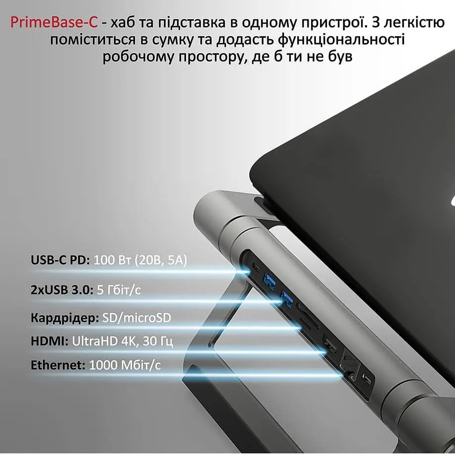 USB-Хаб Promate на 9 портів (primebase-c.grey) - фото 3