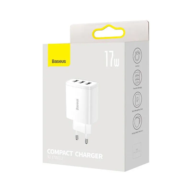 Зарядний адаптер мережевий БЖ Baseus Compact Charger 17 W 3 виходи USB (CCXJ020102) білий - фото 2