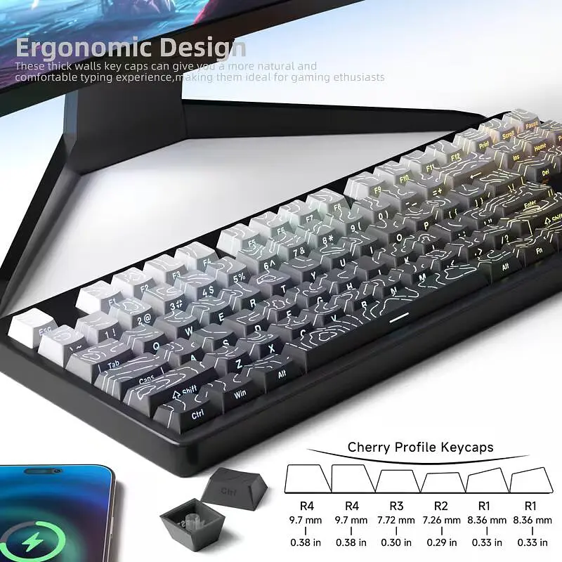 Набір кейкапів Black–White Gradient PBT , Чорний з лініями - фото 2