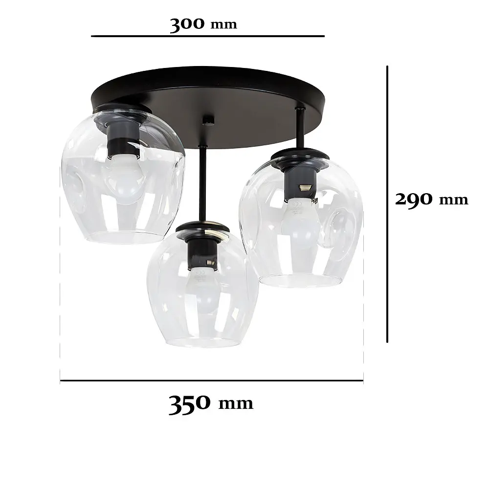 Люстра стельова Levistella 756HPR0231F-3 BK+CL (300), E27, 3 лампи, чорний + прозорий, сучасний дизайн - фото 2