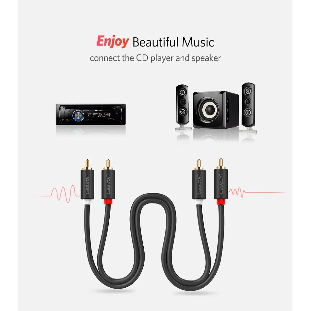 Кабель мультимедійний 2xRCA M to 2xRCA M 3.0m AV104 black Ugreen (10519) - фото 8