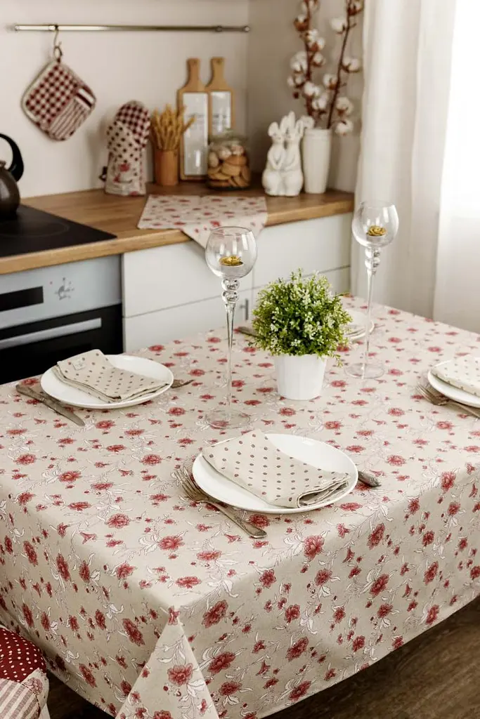 Скатертина Прованс Господиня Квіти 136х120 см бордо (31548) - фото 2