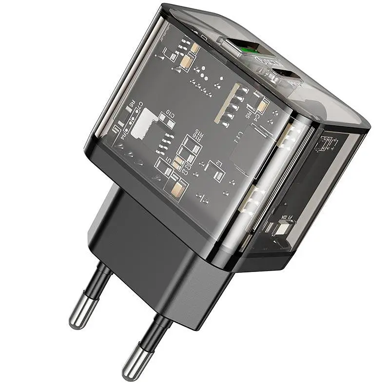 Зарядное устройство 2 выхода Hoco N34 dual-port 20W блок адаптер прозрачно черный - фото 3