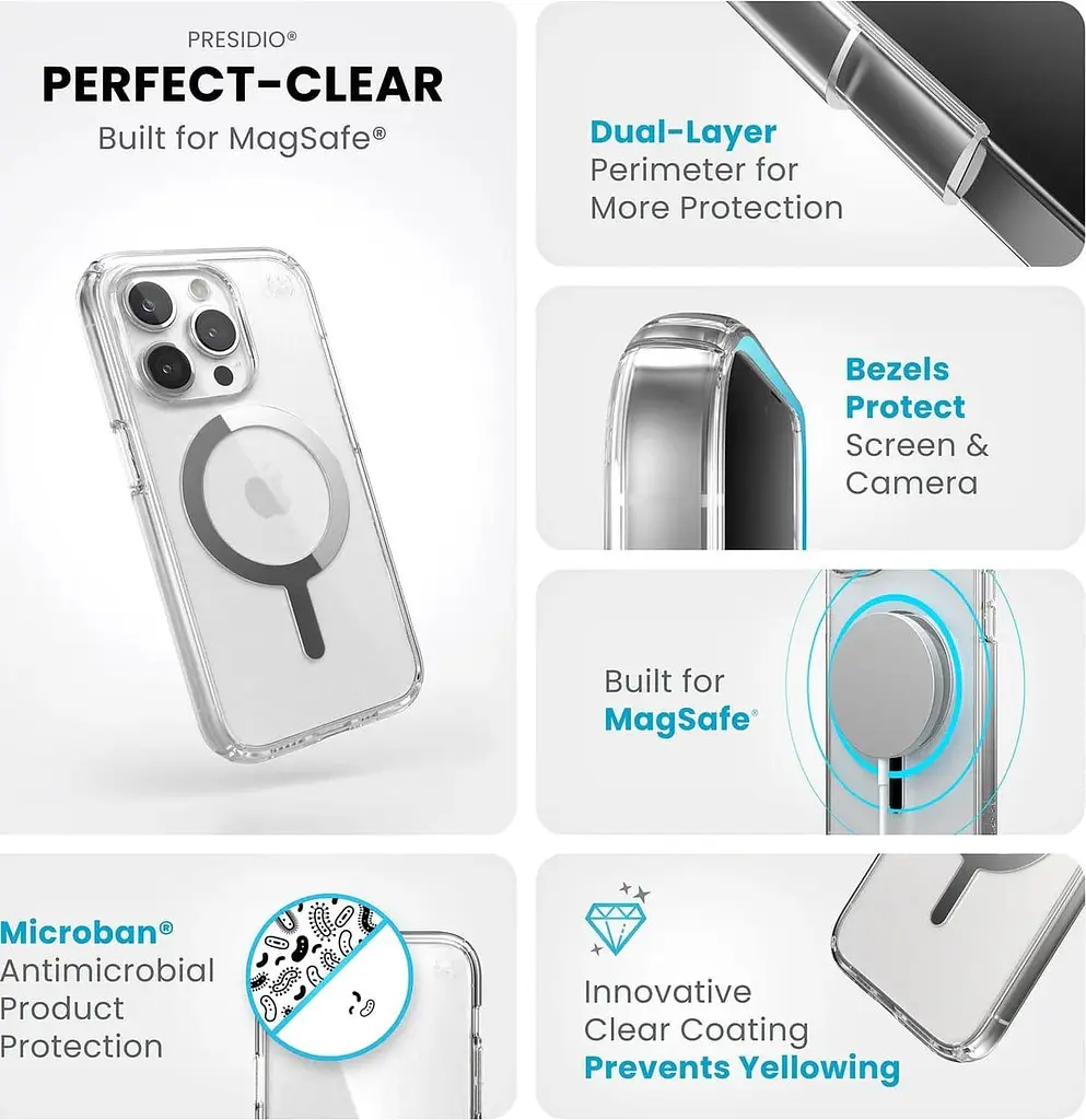 Оригінальний прозорий чохол для Iphone 15 Pro Speck Presidio Clear Case MagSafe протиударний 150559-3240 - фото 8