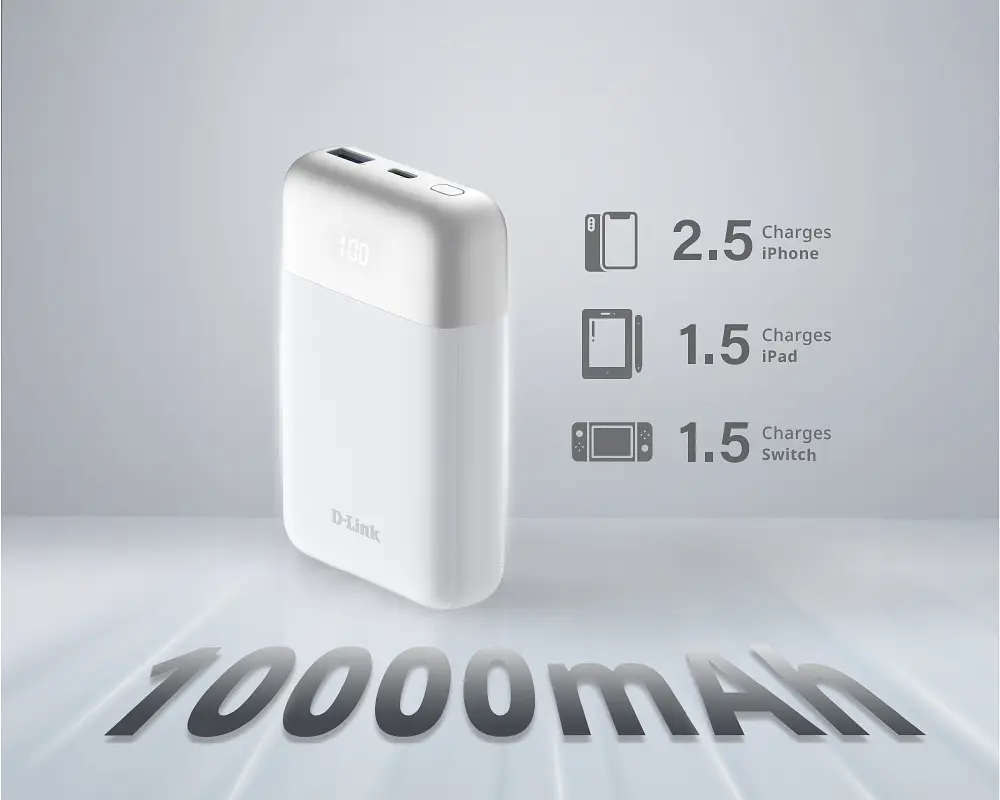 Акумулятор портативний літій-іонний D-Link Power Bank 10000мА*рік 18Вт 1xUSB-A, 1xUSB-C, білий - фото 4