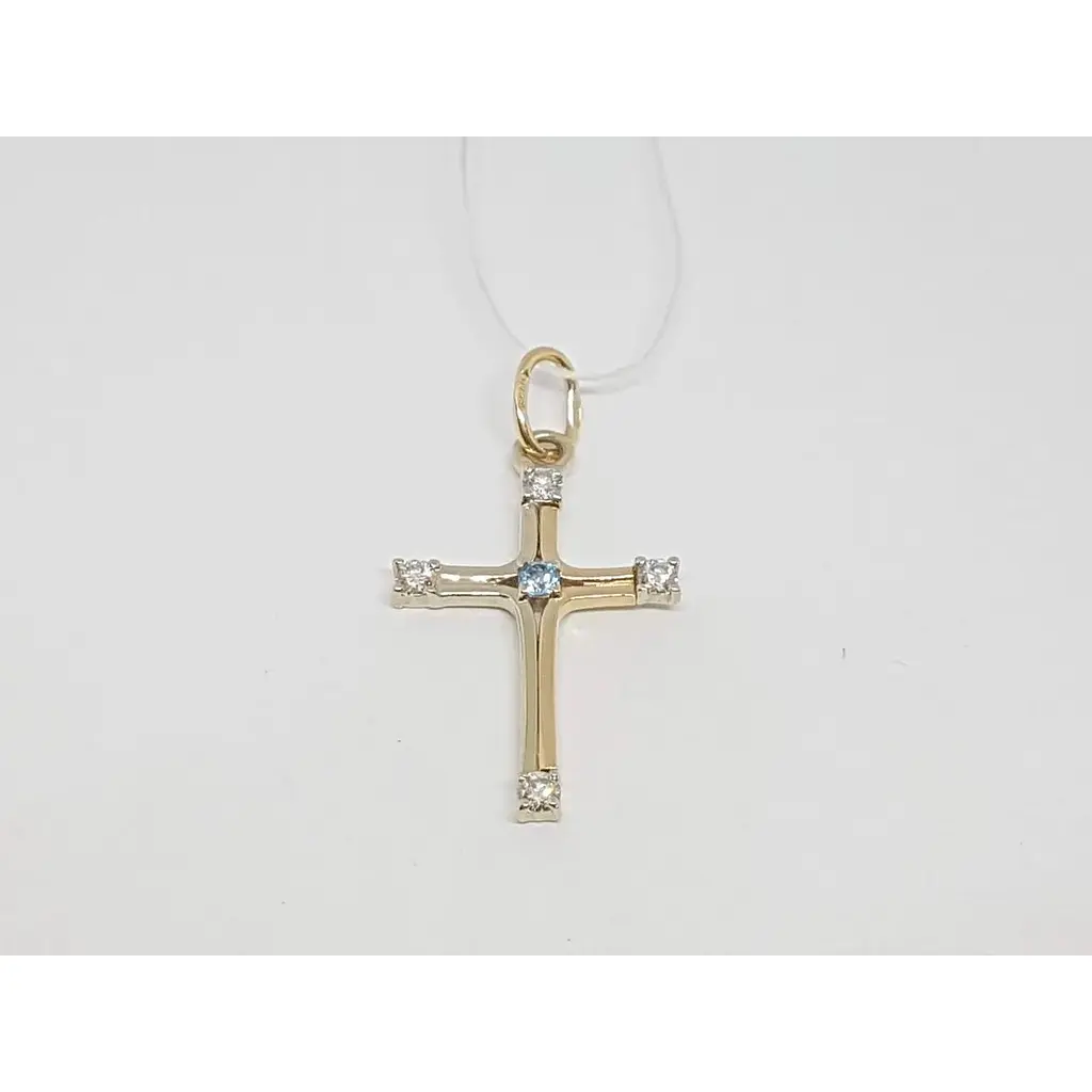 Золотий хрестик Гаразд з діамантами і топазом. 3041624 - фото 3