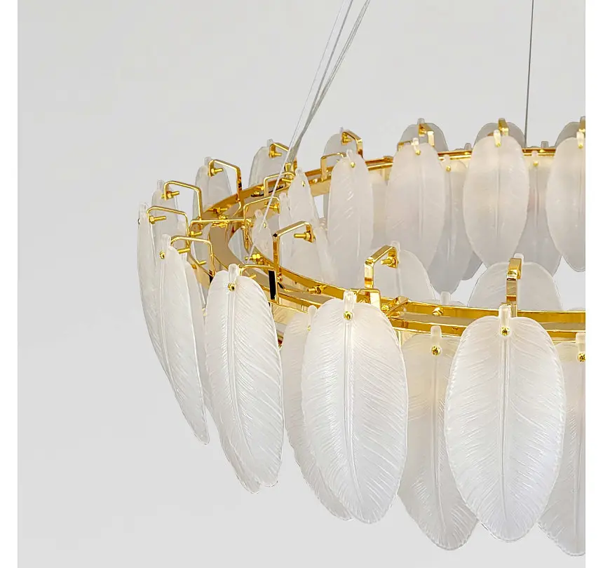 Велика кругла підвісна люстра Artlight 21824-800GD золота на 16 ламп E14 з дворядним декором з матового скла - фото 4