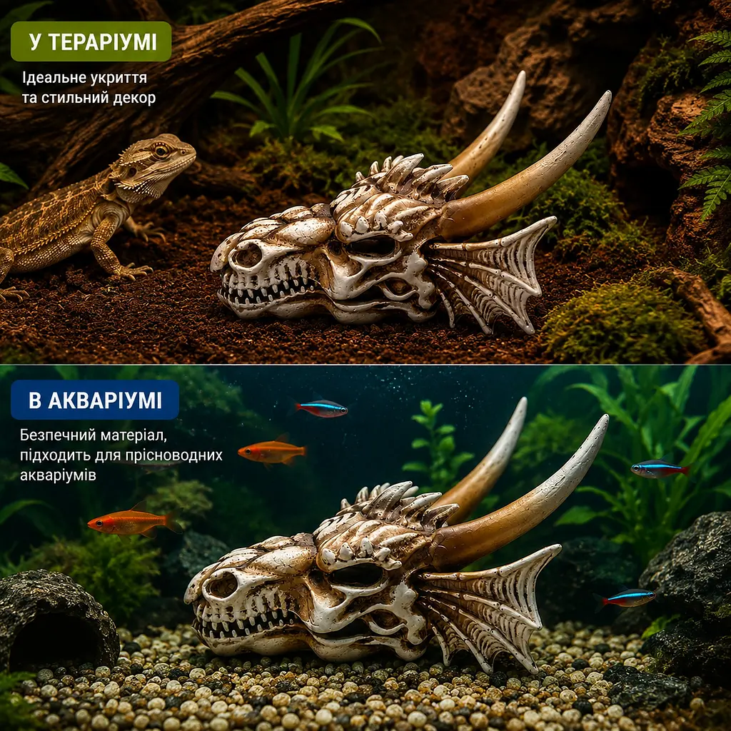 Декорація череп дракона Hobby Dragon Skull S 12,5×9×8,5 см для акваріума і тераріума (32074) - фото 6