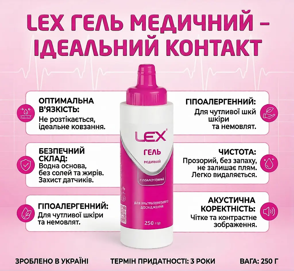 Гель для ультразвукового дослідження Lex 250 г. Гель для УЗД - фото 2