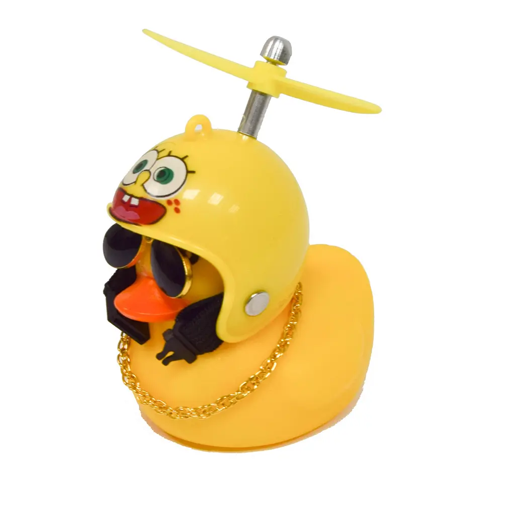 Качка декоративна в шоломі Sponge Bob, жовта уточка для авто з очками та пропелером Red Broken Duck - фото 4