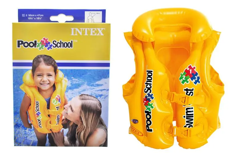 Дитячий надувний жилет для плавання Intex Pool School Deluxe 58660 у коробці 50x47см від 3 до 6 років