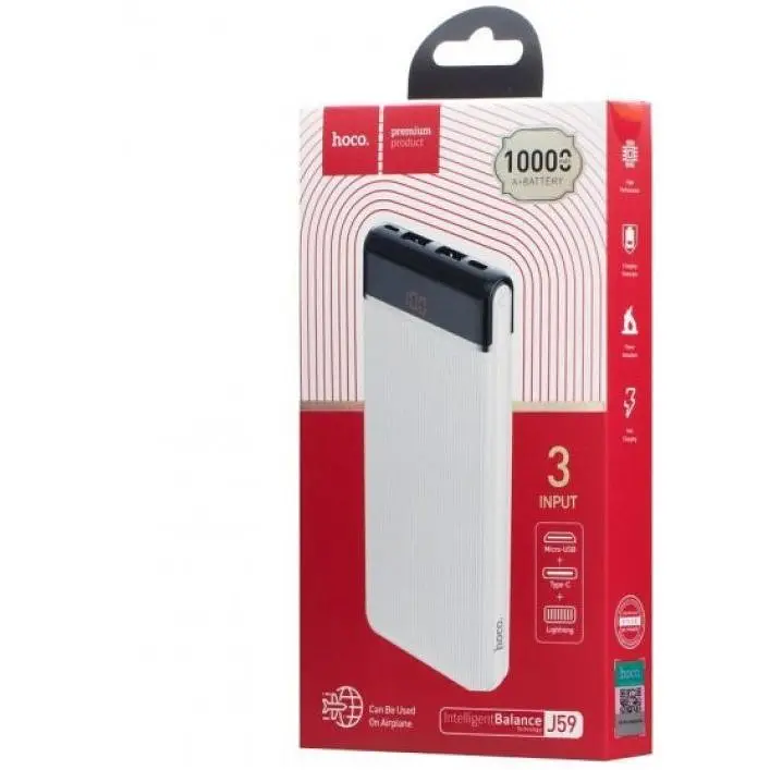 Внешний аккумулятор (павербанк) Hoco J59 Power Bank 10000 mAh White - фото 3