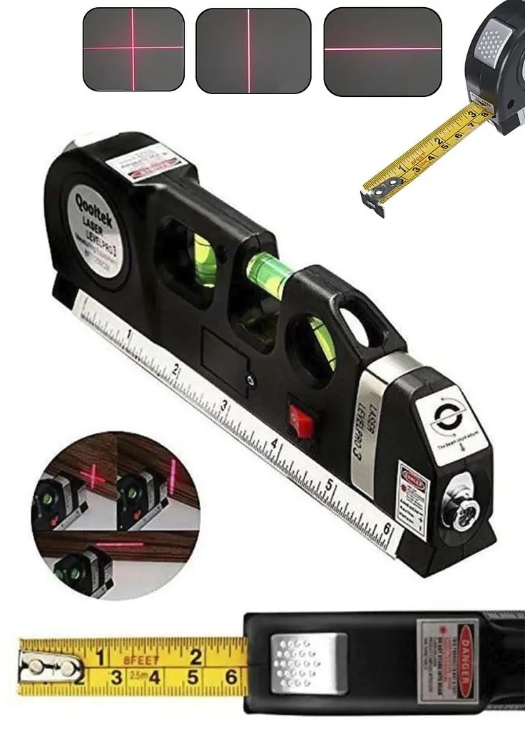 Лазерний будівельний рівень 4 в 1 з рулеткою та лінійкою Laser Level Pro нивелир три лазерні лінії - фото 5