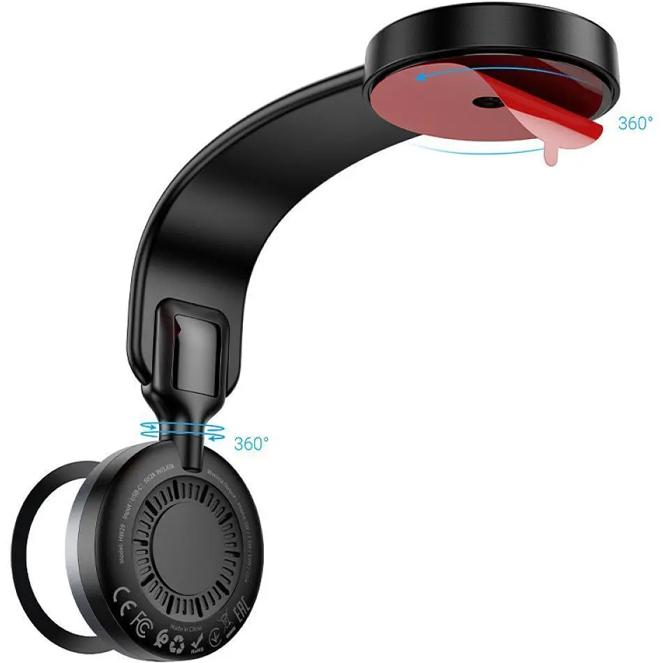 Автодержатель с беспроводной зарядкой Hoco HW29 Totem Ring Magnetic Wireless Black Metal Gray [140687] - фото 3