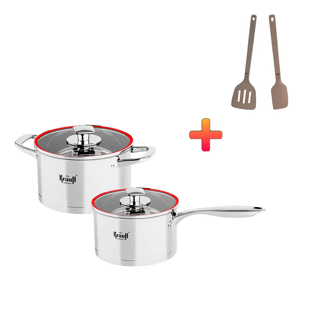 Каструля з кришкою 2л та ківш з кришкою 2л Prime Chef Krauff + Лопатка Gourmet 26 см та 30см - фото 7