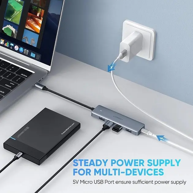 Перетворювач хаб Ugreen CM219 4-Port USB 3.0 Hub + живлення через Micro-USB (50985) - фото 3
