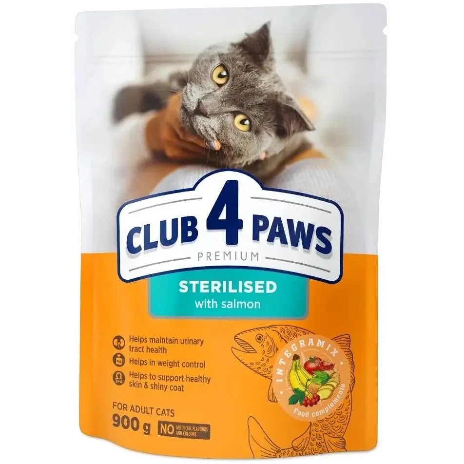 Сухий корм для кішок Club 4 Paws Преміум Sterilised з лососем 900 г (4820269144804)