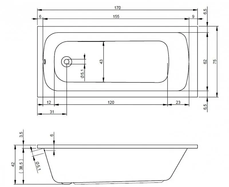 Ванна акрилова Rho Rma 170x75 BB3100500000000 Білий - фото 2