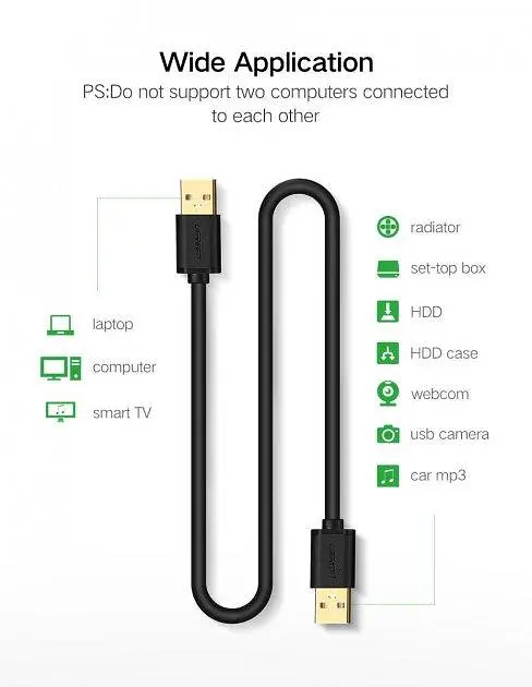 Кабель Ugreen US102 USB 2.0 A Male to A Male 1 м чорний (10309) - фото 2