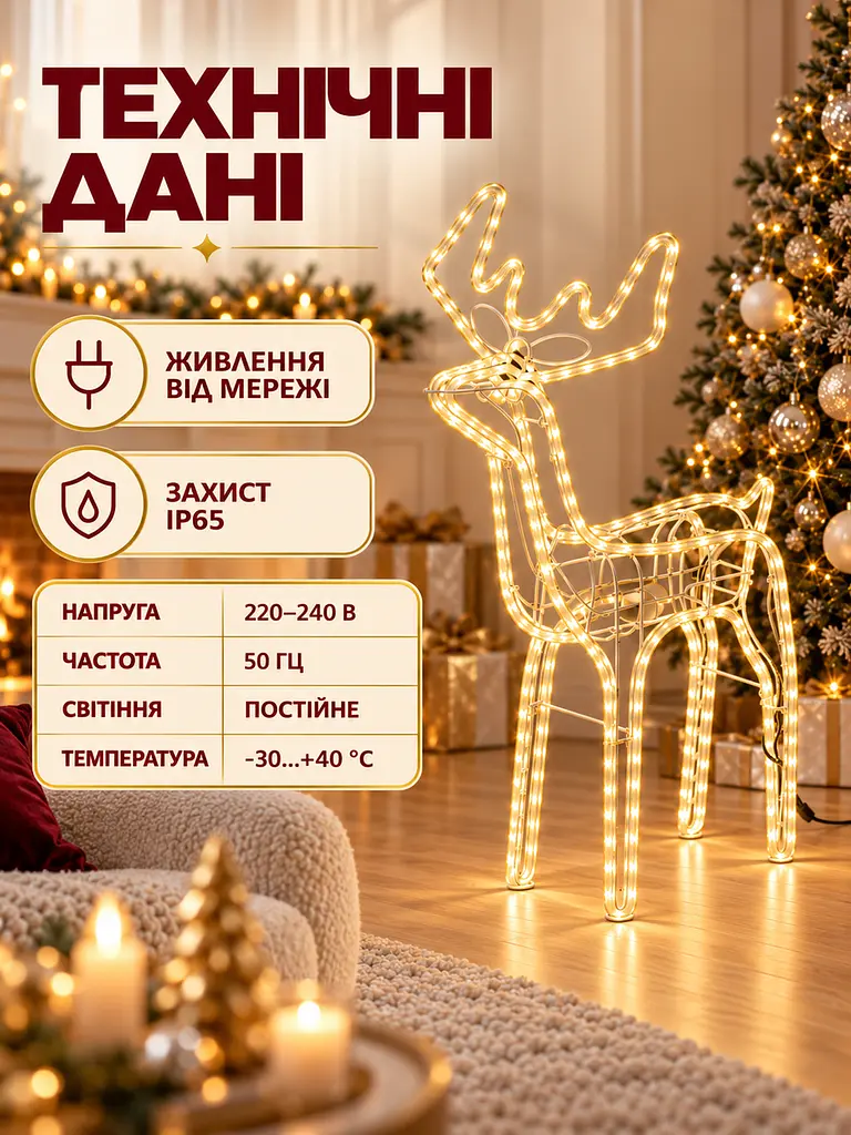 Світлодіодна фігура олень 95 см з поворотом голови для дому та вулиці теплий білий (32001551) - фото 7