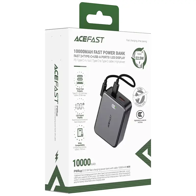 Портативний ЗП Power Bank Acefast M28 22.5W with cable 10000 mAh Black - фото 5