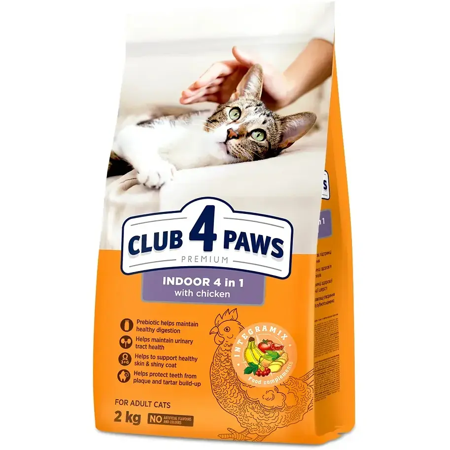 Сухий корм для котів, які живуть у приміщенні Club 4 Paws Premium Adult Cats Indoor 4 in 1 із куркою 2 кг
