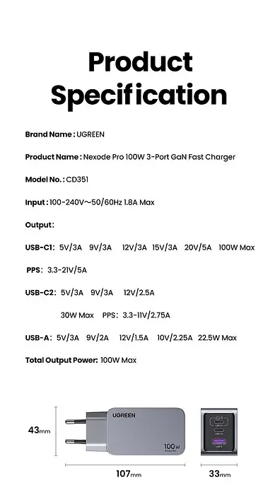 Зарядний пристрій Ugreen X757 Nexode PRO 100w 3 виходи - фото 9