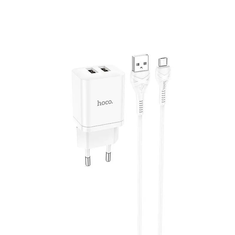 Набор с кабелем сетевой Hoco Maker dual port charger set N25 кабель Micro USB 2USB белый - фото 3