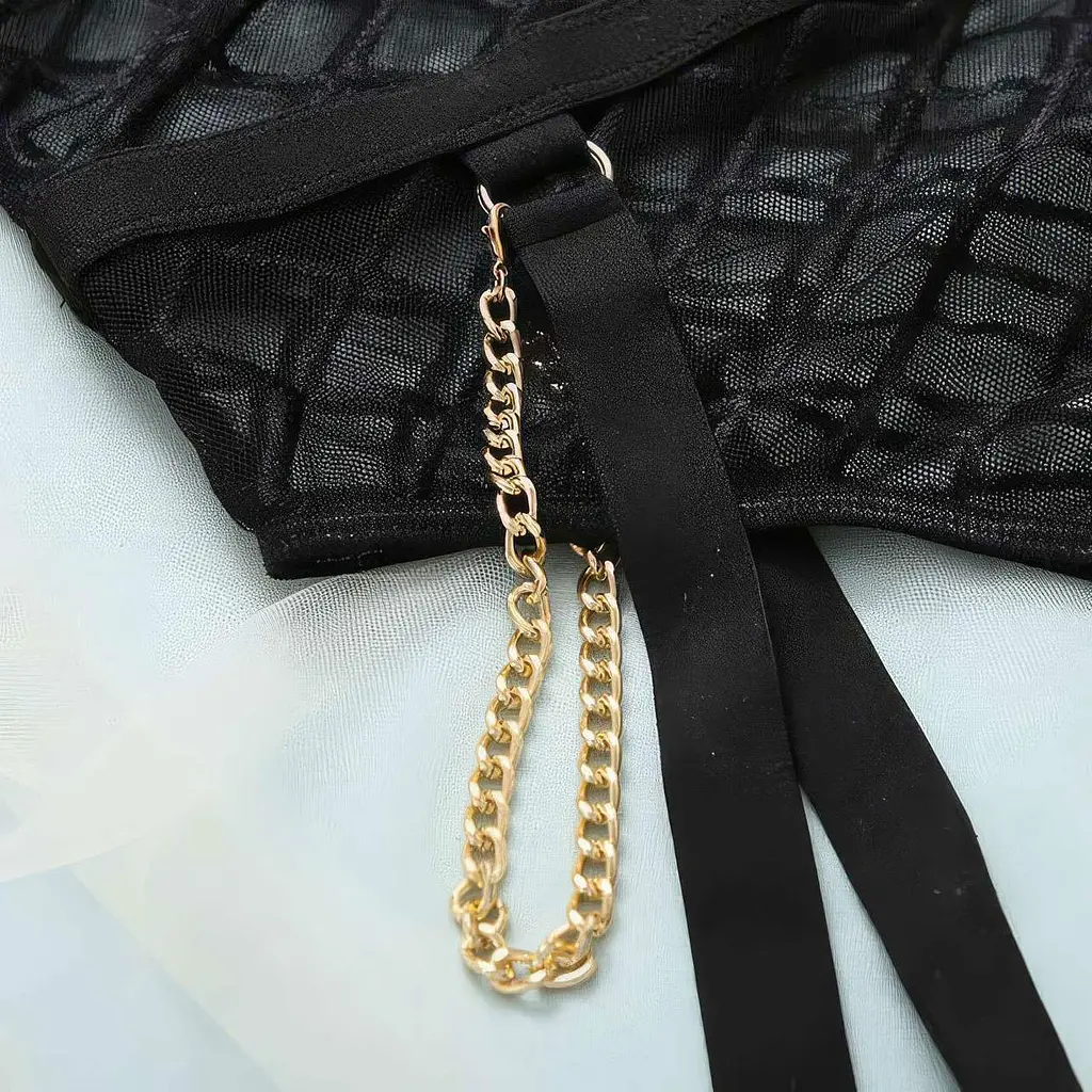Еротичне Боді прозоре з підв'язками для панчих One Size (M-L) сексуальне боді чорний - фото 10