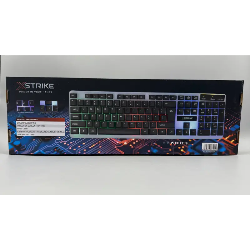 Повнорозмірна мембранна клавіатура провідна XSTRIKE X-1080 RGB USB із трьохмовною розкладкою UA/EN/RU та РГБ підсвічуванням та ніжками підключення USB-A 104 клавіші Чорний з сірим - фото 8