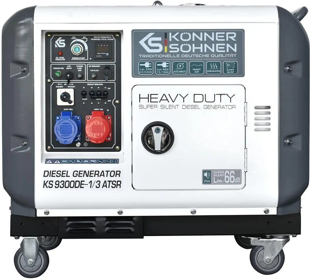 Генератор Синхронний KonnerSohnen KS 9300DE-1/3 ATSR,230/400В,6.5/6.0кВт,7.5/7.0кВт,1/3Фази, АВР(ATS), електростартер, 168кг / 7000 Вт / Дизель (KS93 - фото 2