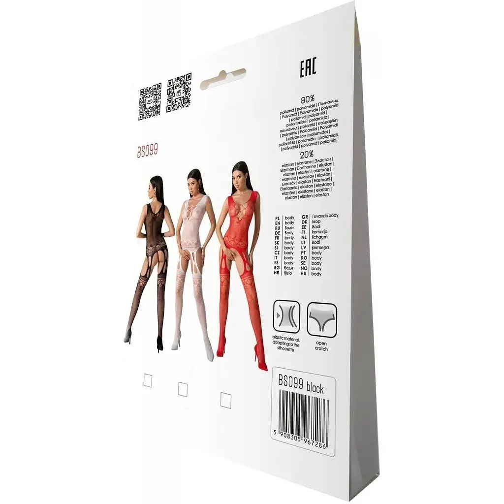 Бодістокінг з плетінням на грудях Passion BS099 One Size, Black, відкритий доступ, імітація підв’язок - фото 7